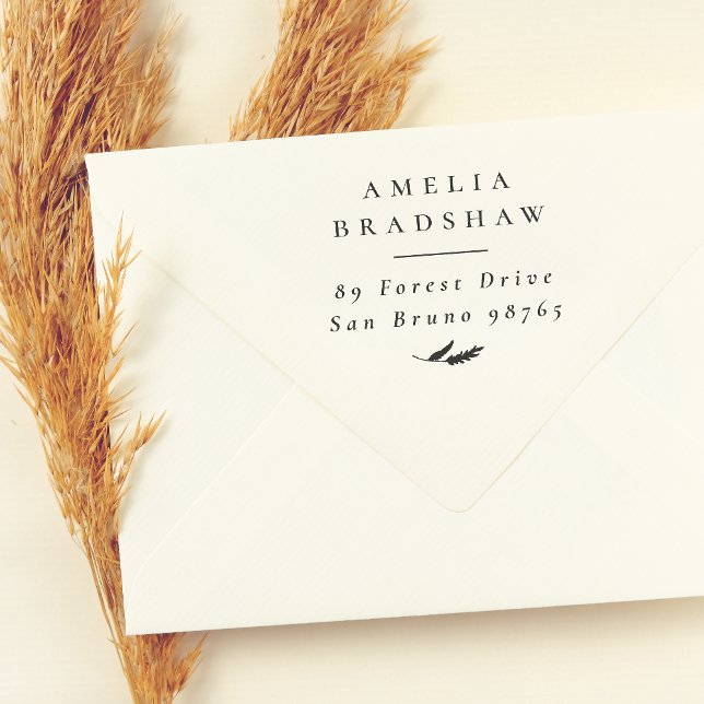 Simple Elegant Boho Sprig Return Address Self-inking Stamp (Rubber Stamp Mock-up)