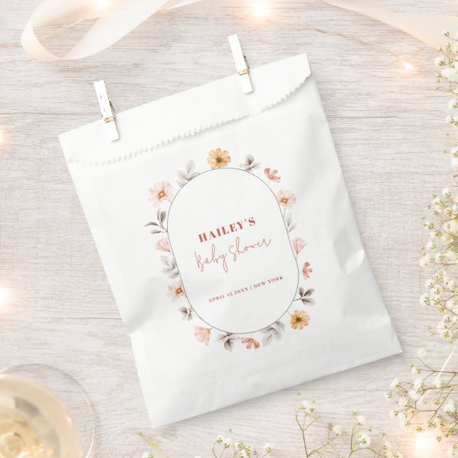 Simple Elegant Boho Wildflower Frame Baby Shower  Favor Bag (Clipped)