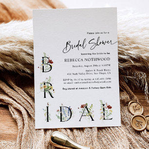 Simple Elegant Boho Wildflowers Bridal Shower Invitation