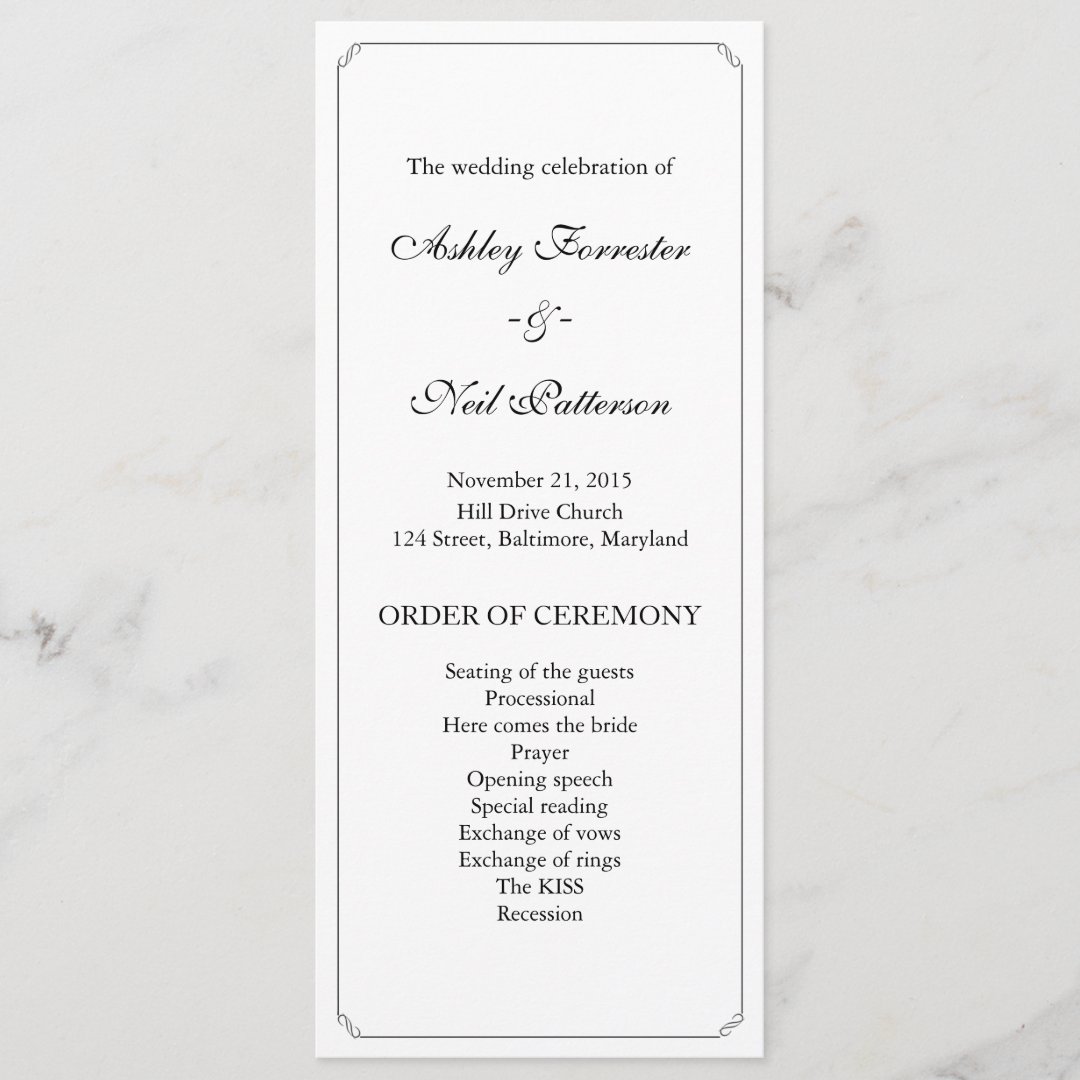 Simple Elegant Border Wedding Ceremony Program | Zazzle