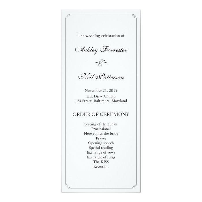 Simple Elegant Border Wedding Ceremony Program Card | Zazzle