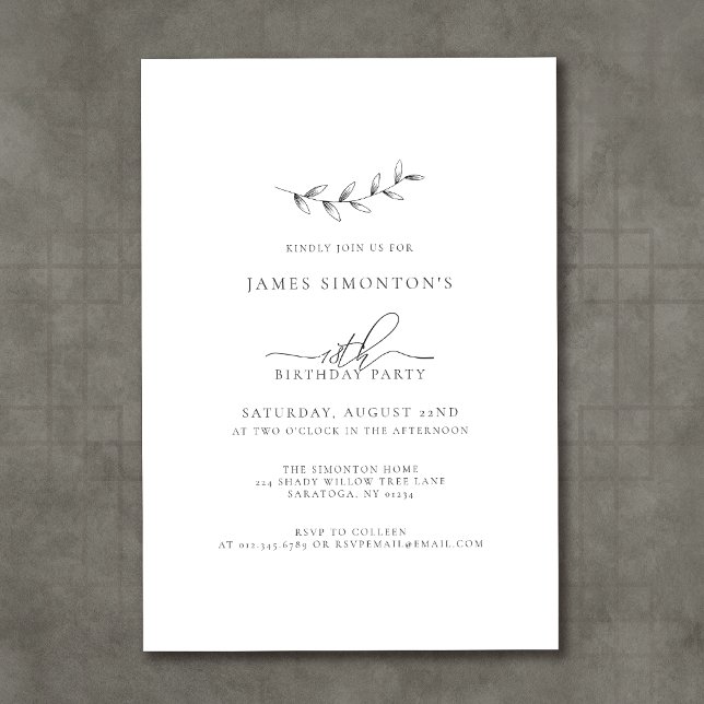 Simple Elegant Botanical 18th Birthday Invitation (Creator Uploaded)