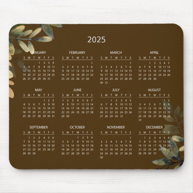 Simple Elegant Botanical 2025 Calendar | Mousepad (Front)