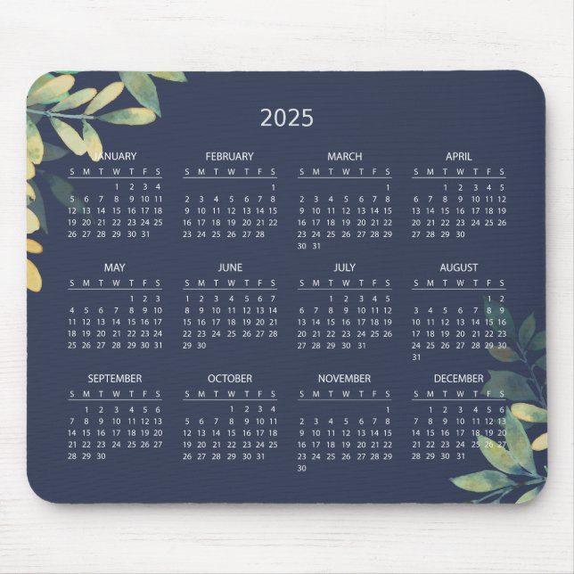 Simple Elegant Botanical 2025 Calendar | Mousepad (Front)