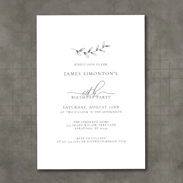 Simple Elegant Botanical 60th Birthday Invitation (Creator Uploaded)