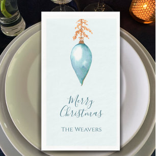 Simple Elegant Botanical Blue Watercolor Christmas Paper Guest Towels