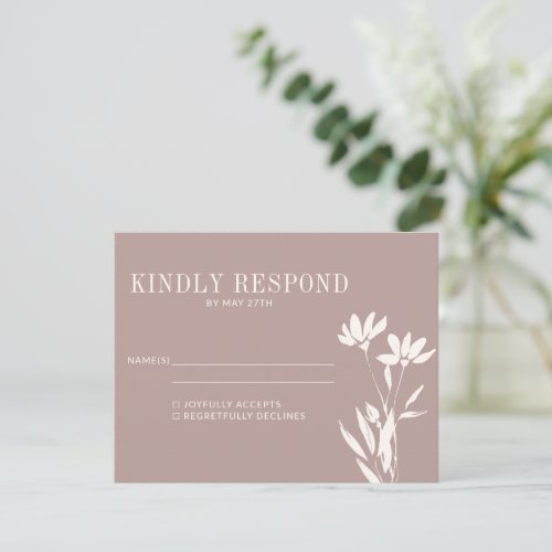 Simple Elegant Botanical Dusty Mauve Ivory Wedding RSVP Card