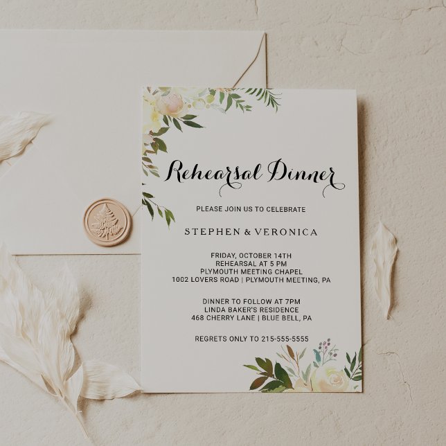 Simple Elegant Botanical Floral Rehearsal Dinner Invitation (Creator Uploaded)