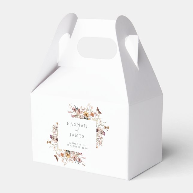 Simple Elegant Botanical Floral Wedding Favor Boxes (Front Side)
