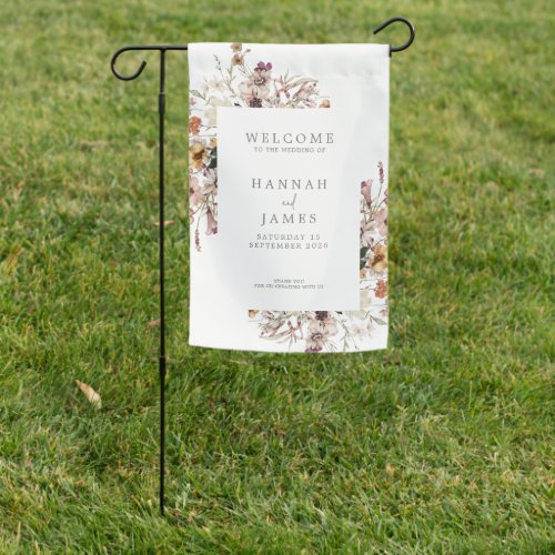 Simple Elegant Botanical Floral Wedding Garden Flag