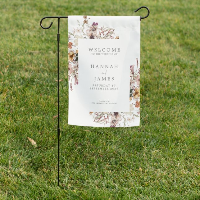 Simple Elegant Botanical Floral Wedding Garden Flag (In SItu)