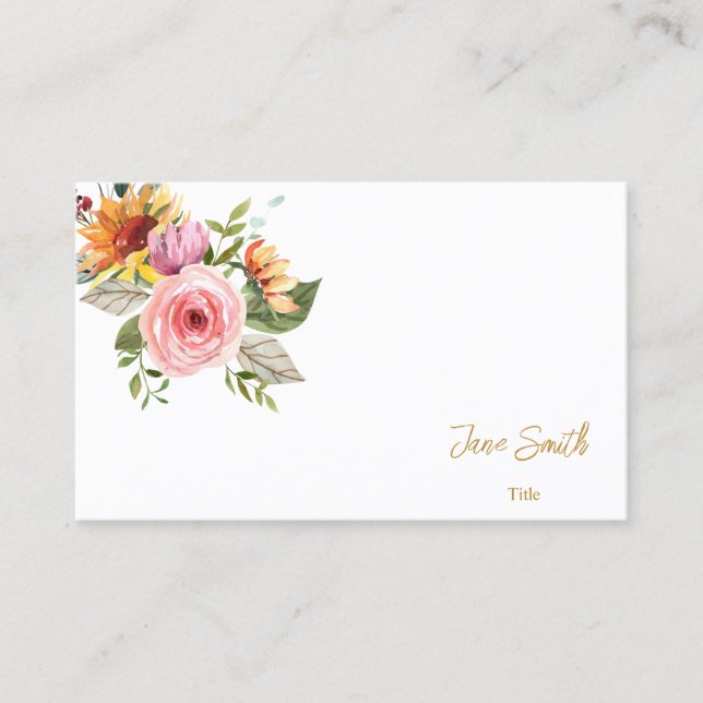 Simple Elegant Botanical Flowers Business Card (Front)
