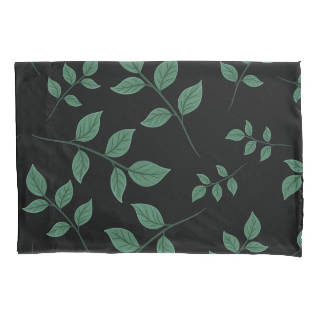Simple Elegant Botanical Green Leaves Pattern | Pillow Case (Front-Left)
