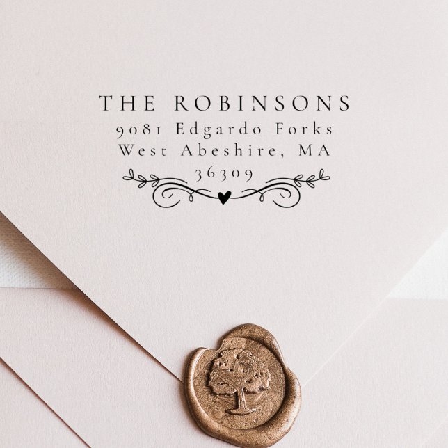 Simple Elegant Botanical Heart Name & Address  Rubber Stamp (Creator Uploaded)