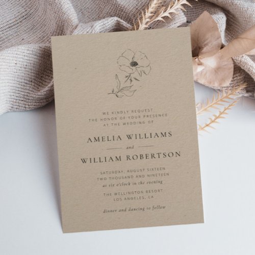 simple elegant botanical kraft wedding invitation