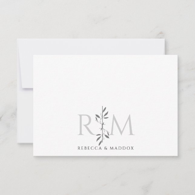 Simple Elegant Botanical Monogram Rustic Couple Note Card (Front)