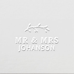Simple Elegant Botanical Mr & Mrs Wedding Embosser