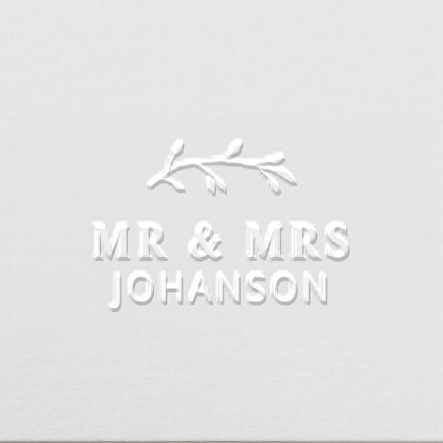 Simple Elegant Botanical Mr & Mrs Wedding Embosser (Design)