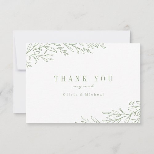 Simple elegant botanical sage green thank you card