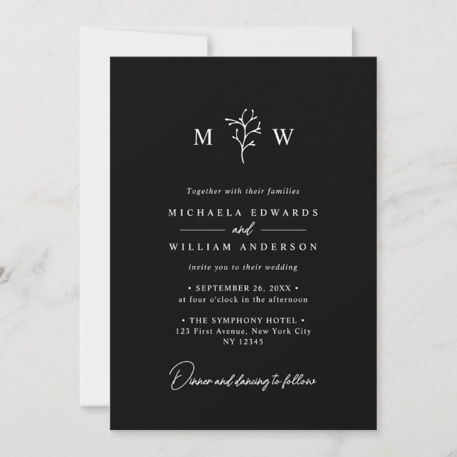 Simple Elegant Botanical Typography Wedding Invitation (Front)