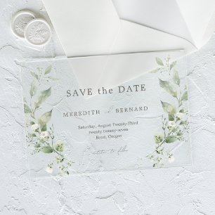 Simple Elegant Botanical Wedding Save the Date Acrylic Invitations