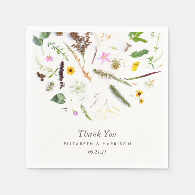 Simple Elegant Botanical Wild Flower Wedding Napkins (Front)