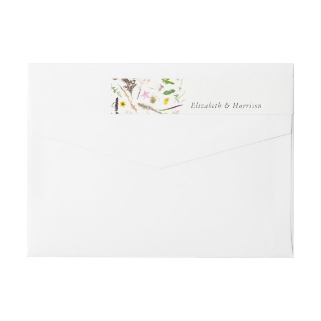 Simple Elegant Botanical Wild Flower Wedding Wrap Around Label (Back)