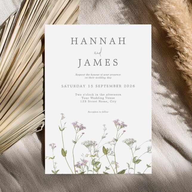 Simple Elegant Botanical Wildflower Floral Wedding Invitation (Creator Uploaded)