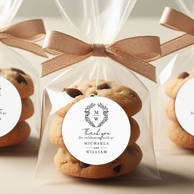 Simple Elegant Botanical Wreath Wedding Favor Classic Round Sticker (Creator Uploaded)