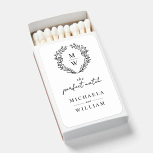 Simple Elegant Botanical Wreath Wedding Favor Matchboxes