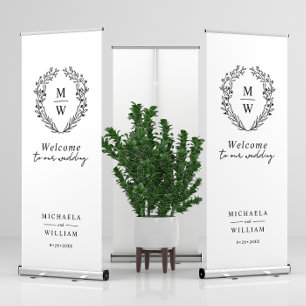 Simple Elegant Botanical Wreath Wedding Welcome Retractable Banner