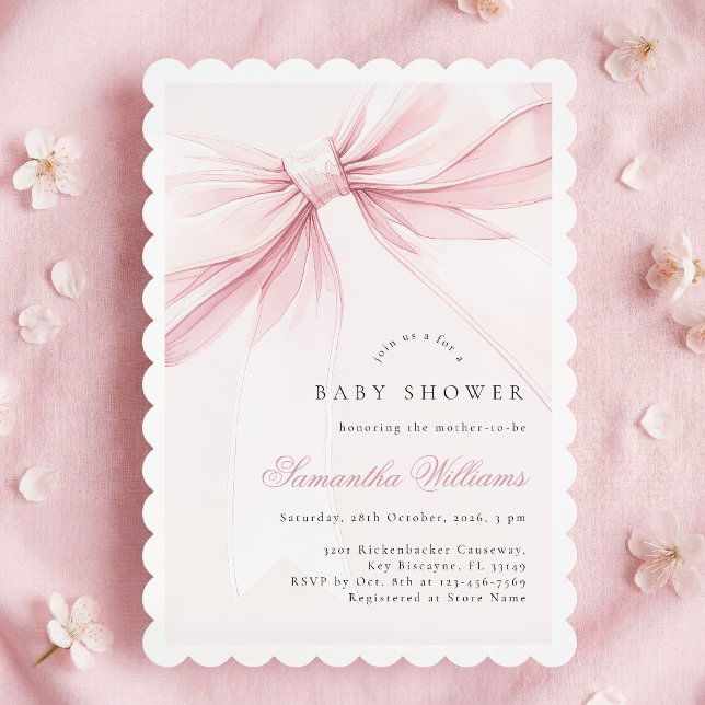 Simple Elegant Bow Baby Shower Invitation (Creator Uploaded)