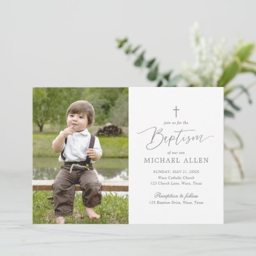 Simple Elegant Boy Baptism Photo Invitation