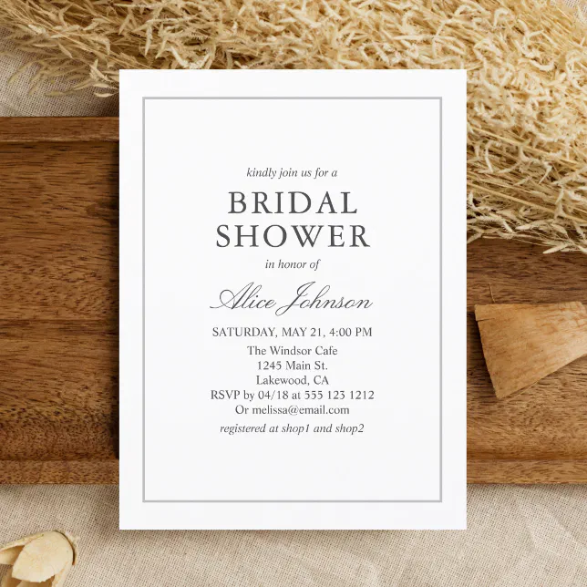 Simple Elegant Bridal Shower Invitation Postcard Zazzle