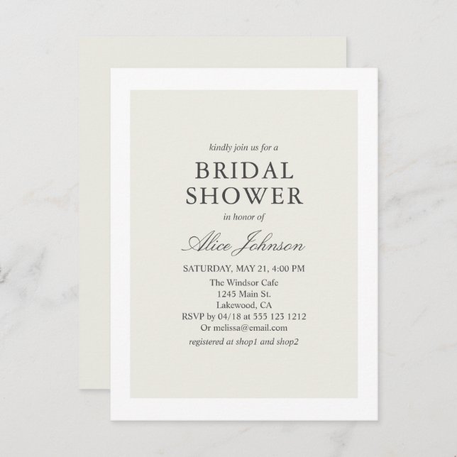 Simple Elegant Bridal Shower Invitation Postcard (Front/Back)