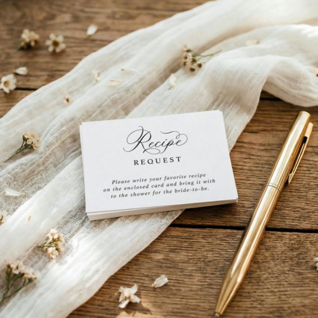 Simple Elegant Bridal Shower Recipe Request Enclosure Card (Bridal shower recipe request insert card with elegant script and simple classic layout)