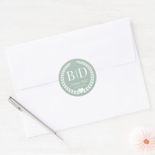 Simple Elegant Bride and Groom Monogram Classic Round Sticker
