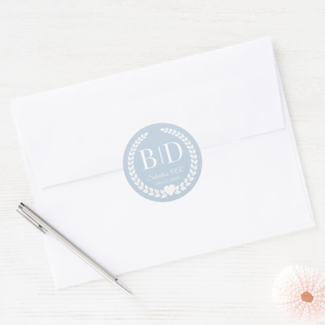 Simple Elegant Bride and Groom Monogram Classic Round Sticker (Envelope)