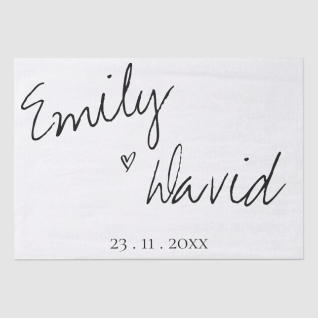 Simple Elegant Bride And Groom Names Wedding Tissue Paper (Front)