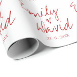 Simple Elegant Bride Groom Names Red Heart Wedding Wrapping Paper<br><div class="desc">Simple Elegant Bride Groom Names Red Heart Wedding Wrapping Paper . It can't get more personalized than this Elegant wrapping paper which has the names of the bride and groom alongwith the wedding date. cover all your gifts with this wrapping paper. Customize it by changing the names of the bride...</div>
