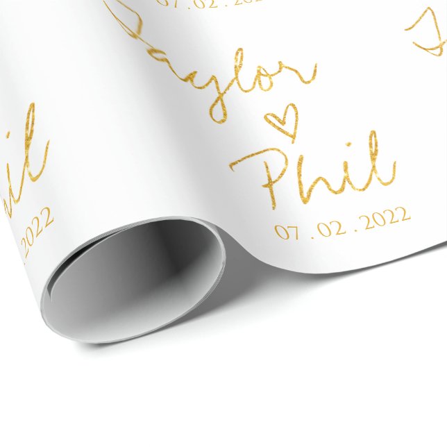 Simple Elegant Bride & Groom Names Wedding Wrappin Wrapping Paper (Roll Corner)