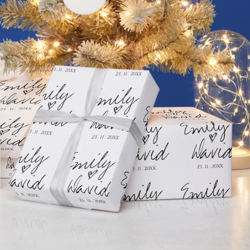 Simple Elegant Bride  Groom Names Wedding Wrapping Paper
