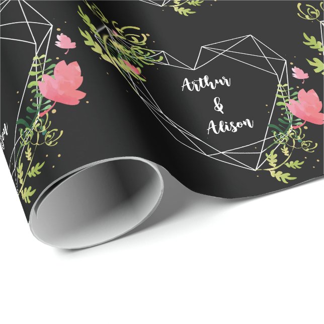Simple Elegant Bride & Groom Names Wedding  Wrapping Paper (Roll Corner)