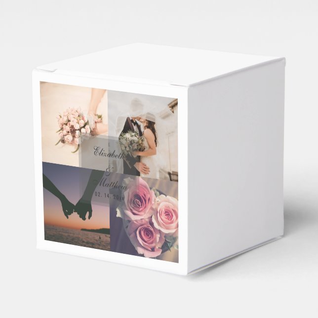 Simple Elegant Bride & Groom Photo Collage Wedding Favor Boxes (Front Side)