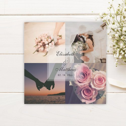 Simple Elegant Bride  Groom Photo Collage Wedding Magnetic Invitation