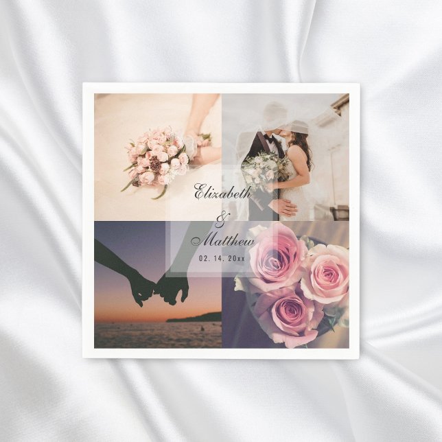 Simple Elegant Bride & Groom Photo Collage Wedding Napkins (Creator Uploaded)