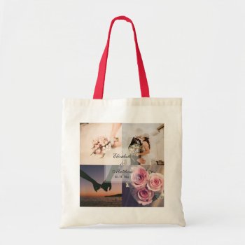 Simple Elegant Bride & Groom Photo Collage Wedding Tote Bag by littleteapotdesigns at Zazzle