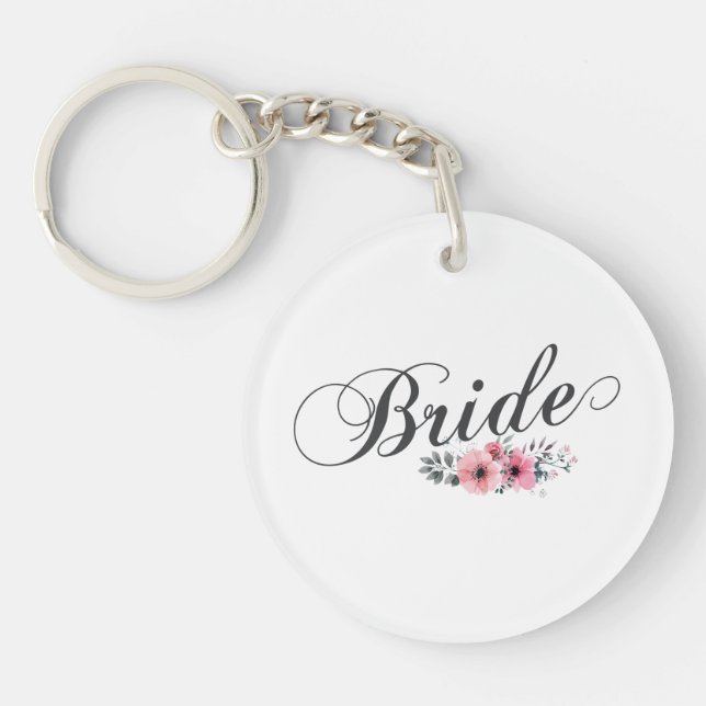 Simple & Elegant Bride Pink Floral | Keychain (Front)