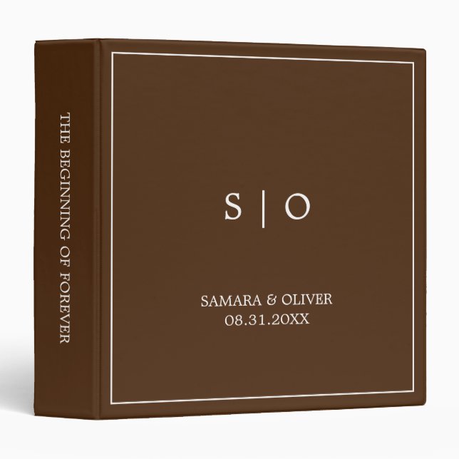 Simple Elegant Brown Monogram | Wedding Album 3 Ri 3 Ring Binder (Front/Spine)