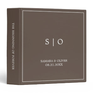 Simple Elegant Brown Monogram | Wedding Album 3 Ring Binder